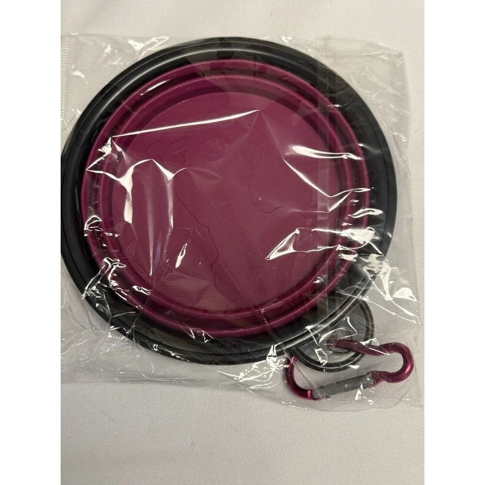 Dream Amour 5pc Dog Set purple collar, leach, water bowl &2 bag holders New